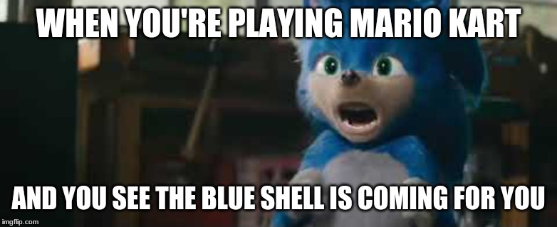 Sonic and the Blue shell Have So Much In Common! | WHEN YOU'RE PLAYING MARIO KART; AND YOU SEE THE BLUE SHELL IS COMING FOR YOU | image tagged in sonic screaming,mario kart,nintendo,sonic the hedgehog | made w/ Imgflip meme maker