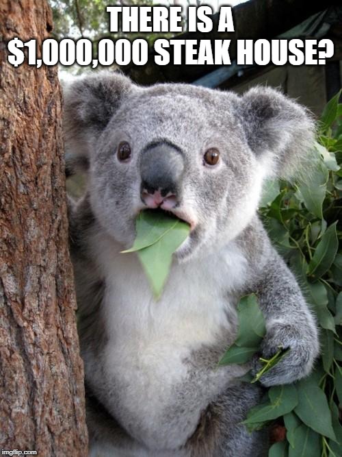 Surprised Koala Meme | THERE IS A $1,000,000 STEAK HOUSE? | image tagged in memes,surprised koala | made w/ Imgflip meme maker
