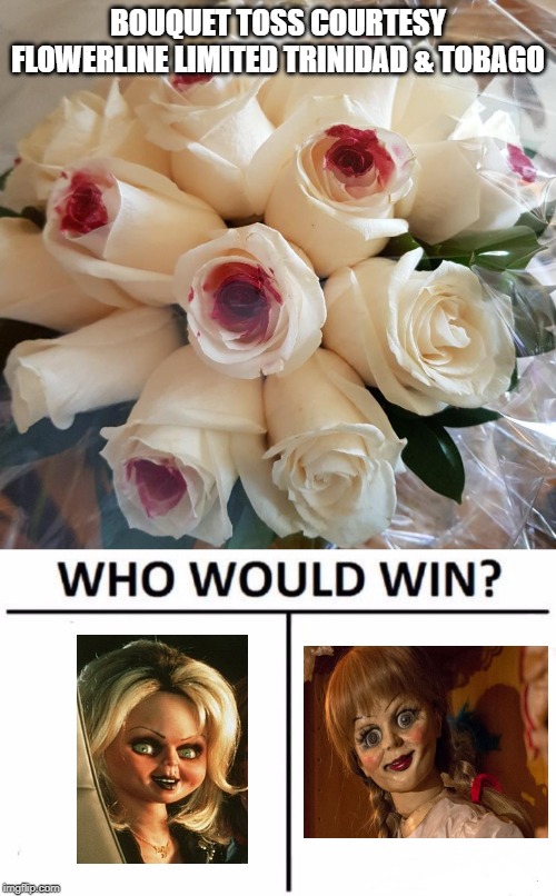 BOUQUET TOSS COURTESY FLOWERLINE LIMITED TRINIDAD & TOBAGO | image tagged in memes,who would win | made w/ Imgflip meme maker