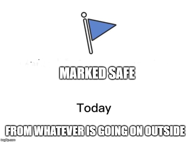 Marked safe from | MARKED SAFE; FROM WHATEVER IS GOING ON OUTSIDE | image tagged in marked safe from | made w/ Imgflip meme maker