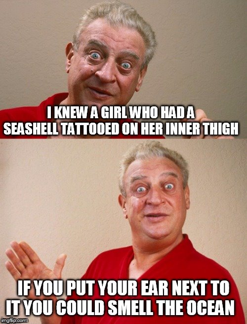 Classic Rodney | I KNEW A GIRL WHO HAD A SEASHELL TATTOOED ON HER INNER THIGH; IF YOU PUT YOUR EAR NEXT TO IT YOU COULD SMELL THE OCEAN | image tagged in classic rodney | made w/ Imgflip meme maker