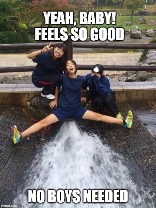 Excited Girls | YEAH, BABY! FEELS SO GOOD; NO BOYS NEEDED | image tagged in excited girls | made w/ Imgflip meme maker