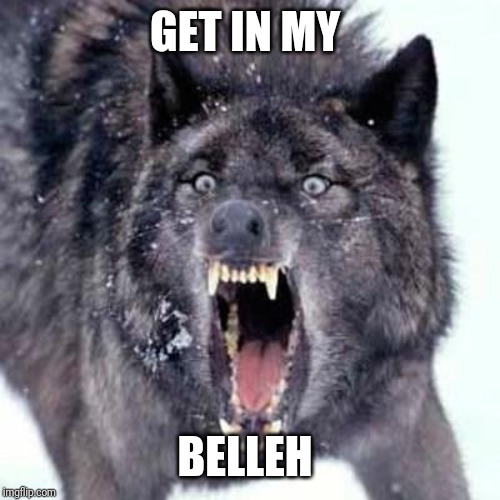 Angry Wolf | GET IN MY; BELLEH | image tagged in angry wolf | made w/ Imgflip meme maker