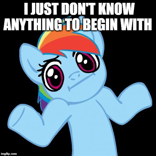 Pony Shrugs Meme | I JUST DON'T KNOW ANYTHING TO BEGIN WITH | image tagged in memes,pony shrugs | made w/ Imgflip meme maker