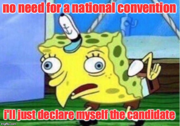 Mocking Spongebob Meme | no need for a national convention i'll just declare myself the candidate | image tagged in memes,mocking spongebob | made w/ Imgflip meme maker