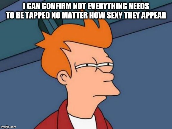 Futurama Fry Meme | I CAN CONFIRM NOT EVERYTHING NEEDS TO BE TAPPED NO MATTER HOW SEXY THEY APPEAR | image tagged in memes,futurama fry | made w/ Imgflip meme maker