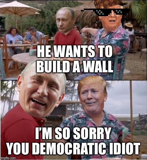 see nobody cares trump | HE WANTS TO BUILD A WALL; I’M SO SORRY YOU DEMOCRATIC IDIOT | image tagged in see nobody cares trump | made w/ Imgflip meme maker