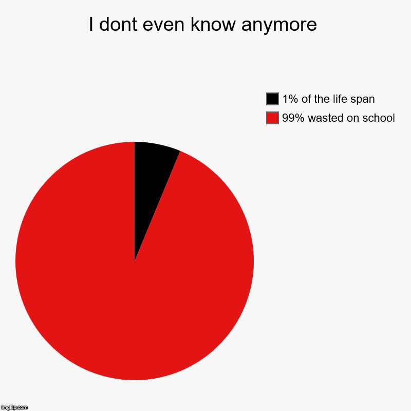 I dont even know anymore | 99% wasted on school, 1% of the life span | image tagged in charts,pie charts | made w/ Imgflip chart maker