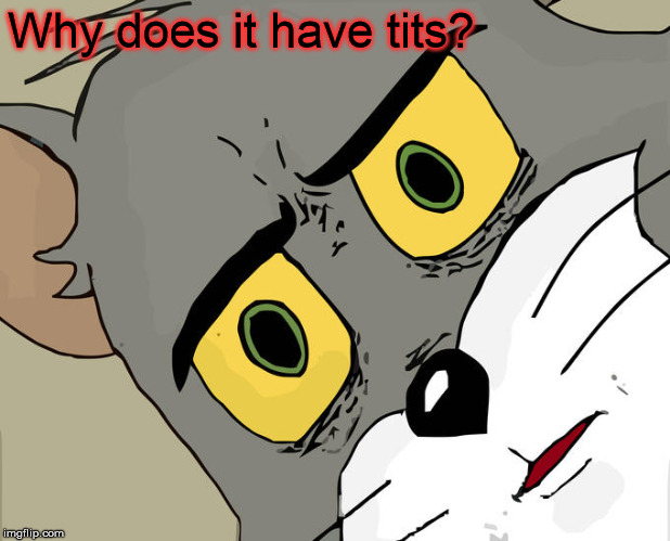 Unsettled Tom Meme | Why does it have tits? | image tagged in memes,unsettled tom | made w/ Imgflip meme maker