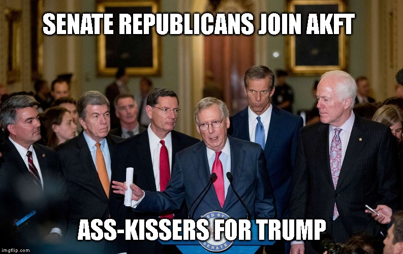 Voluntary Castrations Increasing in Washington D.C. | SENATE REPUBLICANS JOIN AKFT; ASS-KISSERS FOR TRUMP | image tagged in cowards,criminals,government corruption,traitors,impeach trump | made w/ Imgflip meme maker
