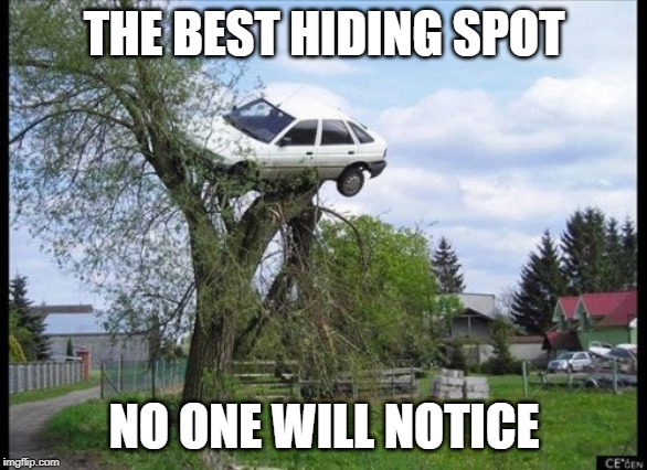 Secure Parking | THE BEST HIDING SPOT; NO ONE WILL NOTICE | image tagged in memes,secure parking | made w/ Imgflip meme maker