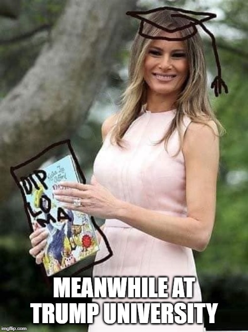 Higher Edumacation | MEANWHILE AT TRUMP UNIVERSITY | image tagged in melania trump meme | made w/ Imgflip meme maker