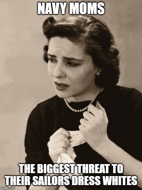 Cry lady | NAVY MOMS; THE BIGGEST THREAT TO THEIR SAILORS DRESS WHITES | image tagged in cry lady | made w/ Imgflip meme maker