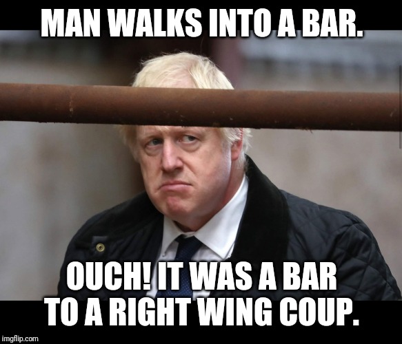 Bojo Bar Fail | MAN WALKS INTO A BAR. OUCH! IT WAS A BAR TO A RIGHT WING COUP. | image tagged in bojo bar fail | made w/ Imgflip meme maker