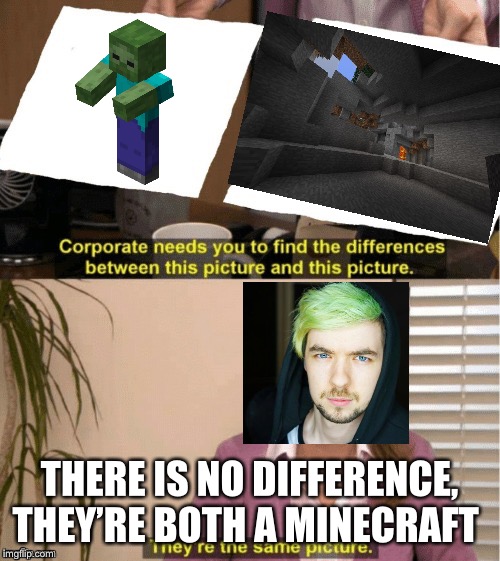 They're The Same Picture Meme | THERE IS NO DIFFERENCE, THEY’RE BOTH A MINECRAFT | image tagged in office same picture | made w/ Imgflip meme maker