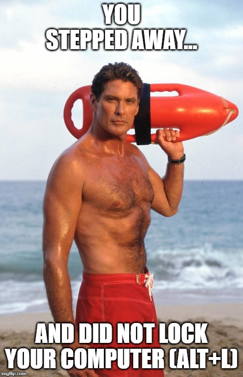 David Hasselhoff | YOU STEPPED AWAY... AND DID NOT LOCK YOUR COMPUTER (ALT+L) | image tagged in david hasselhoff | made w/ Imgflip meme maker