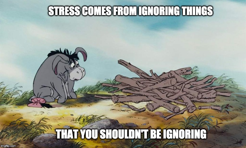 Eeyorisms | STRESS COMES FROM IGNORING THINGS; THAT YOU SHOULDN'T BE IGNORING | image tagged in motivation | made w/ Imgflip meme maker