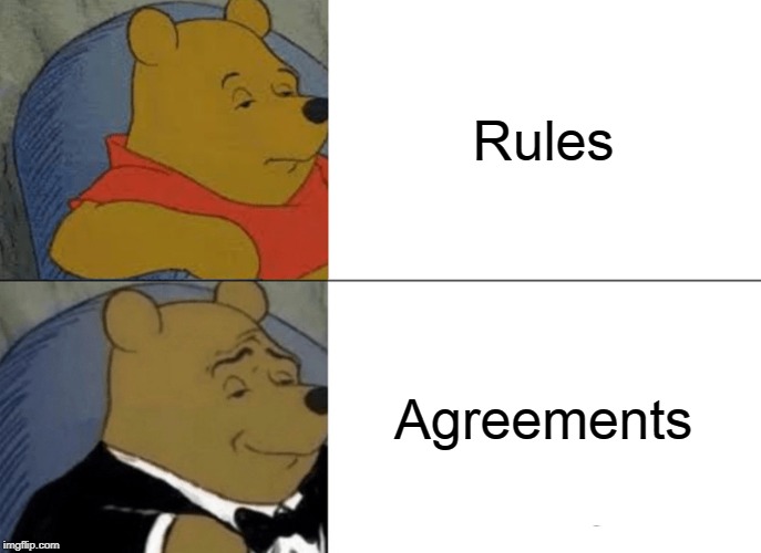 Tuxedo Winnie The Pooh | Rules; Agreements | image tagged in memes,tuxedo winnie the pooh | made w/ Imgflip meme maker
