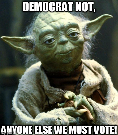 Star Wars Yoda Meme | DEMOCRAT NOT, ANYONE ELSE WE MUST VOTE! | image tagged in memes,star wars yoda | made w/ Imgflip meme maker