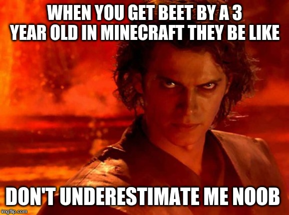 You Underestimate My Power | WHEN YOU GET BEET BY A 3 YEAR OLD IN MINECRAFT THEY BE LIKE; DON'T UNDERESTIMATE ME NOOB | image tagged in memes,you underestimate my power | made w/ Imgflip meme maker