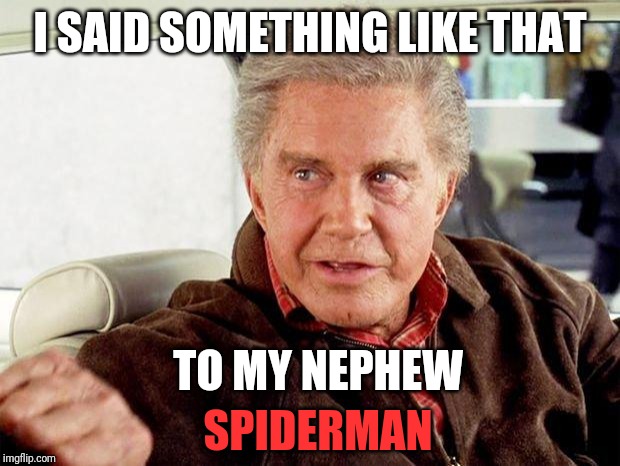 uncle ben spiderman | I SAID SOMETHING LIKE THAT; TO MY NEPHEW; SPIDERMAN | image tagged in uncle ben spiderman | made w/ Imgflip meme maker