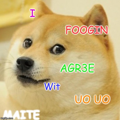 Doge Meme | I FOOGIN AGR3E Wit UO UO MAITE | image tagged in memes,doge | made w/ Imgflip meme maker