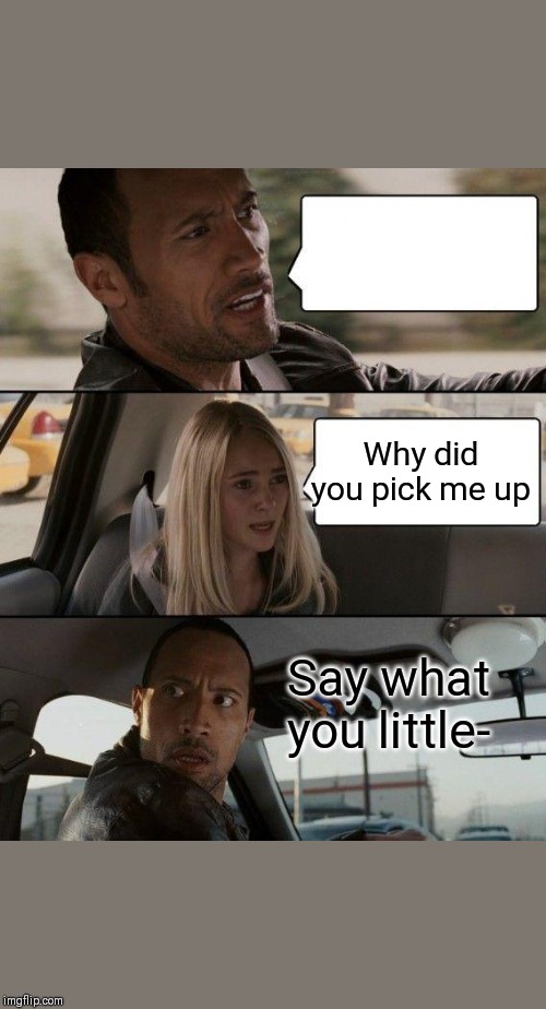 The Rock Driving Meme | Why did you pick me up; Say what you little- | image tagged in memes,the rock driving | made w/ Imgflip meme maker