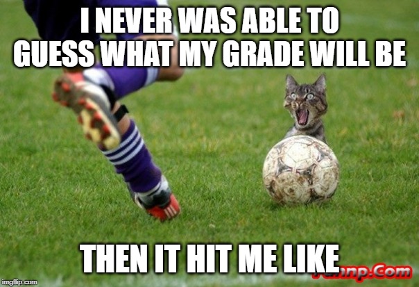 My grade | I NEVER WAS ABLE TO GUESS WHAT MY GRADE WILL BE; THEN IT HIT ME LIKE | image tagged in funny memes | made w/ Imgflip meme maker