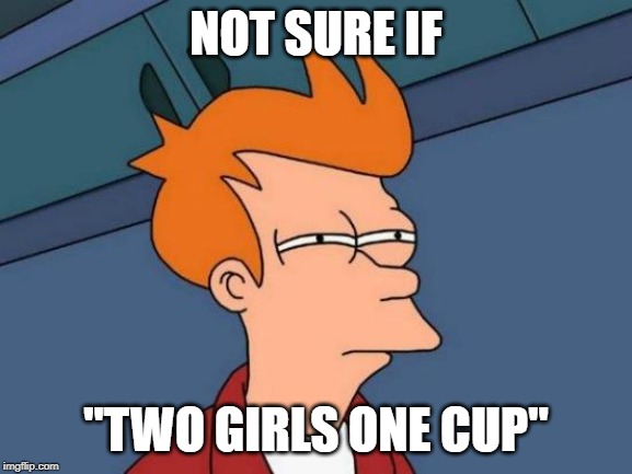 Futurama Fry Meme | NOT SURE IF "TWO GIRLS ONE CUP" | image tagged in memes,futurama fry | made w/ Imgflip meme maker