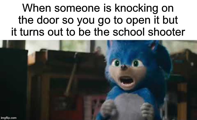 Sonic Messed Up Now! | When someone is knocking on the door so you go to open it but it turns out to be the school shooter | image tagged in sonic screaming,sonic movie,school shooter,knock knock,door | made w/ Imgflip meme maker