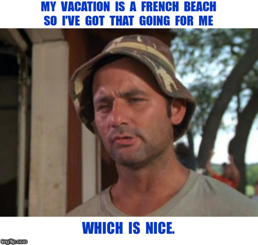 Nice! | MY  VACATION  IS  A  FRENCH  BEACH
SO  I'VE  GOT  THAT  GOING  FOR  ME; WHICH  IS  NICE. | image tagged in memes,so i got that goin for me which is nice,rick75230,france | made w/ Imgflip meme maker
