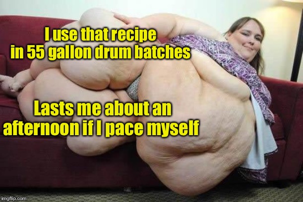 fat girl | I use that recipe in 55 gallon drum batches Lasts me about an afternoon if I pace myself | image tagged in fat girl | made w/ Imgflip meme maker