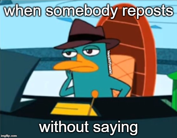 Perry the Platypus - Just No | when somebody reposts; NexusWFreestar; without saying | image tagged in just no | made w/ Imgflip meme maker