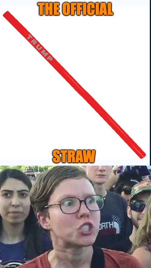 Suck On This For 2020 | THE OFFICIAL; STRAW | image tagged in triggered liberal,suck,plastic straws,environment,orange trump,trump 2020 | made w/ Imgflip meme maker