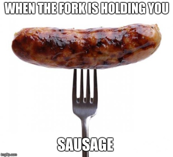 sausage pls | WHEN THE FORK IS HOLDING YOU; SAUSAGE | image tagged in sausage pls | made w/ Imgflip meme maker