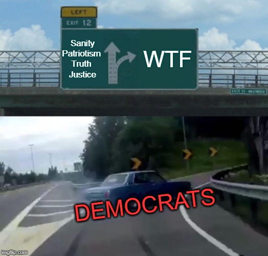 Democrats Have Lost Their Frigging Minds... | Sanity
Patriotism 
Truth 
Justice; WTF; DEMOCRATS | image tagged in political meme,political humor,politics lol,left exit 12 off ramp,politics,political | made w/ Imgflip meme maker