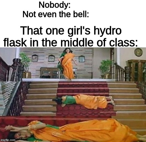 These vsco girls | Nobody: 
Not even the bell:; That one girl's hydro flask in the middle of class: | image tagged in falling girl,white girl,vsco girl,hydro flask,high school,desi memes | made w/ Imgflip meme maker