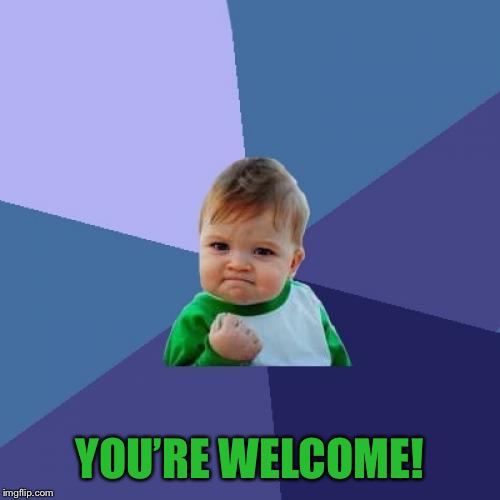 Success Kid Meme | YOU’RE WELCOME! | image tagged in memes,success kid | made w/ Imgflip meme maker