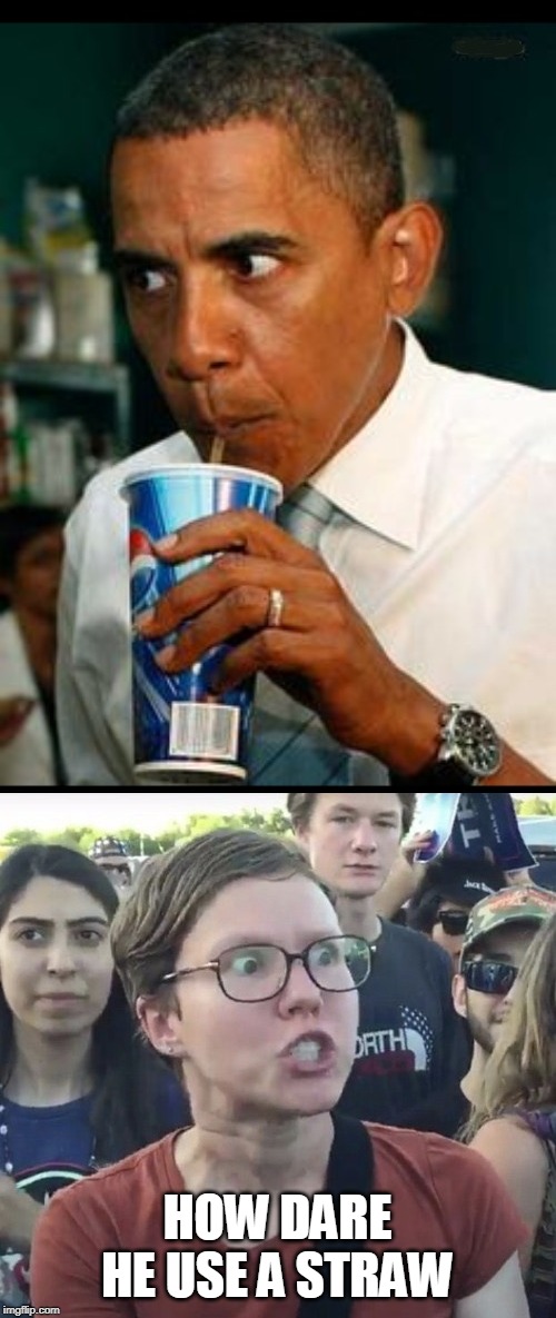 the last straw | HOW DARE HE USE A STRAW | image tagged in triggered feminist,obama | made w/ Imgflip meme maker