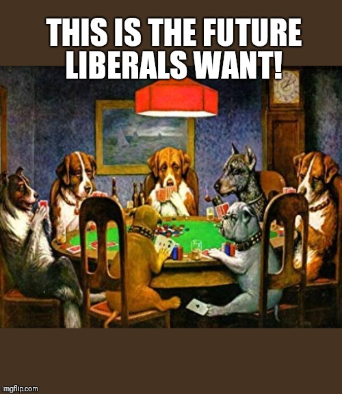 Dogs playing poker | THIS IS THE FUTURE; LIBERALS WANT! | image tagged in dogs playing poker | made w/ Imgflip meme maker