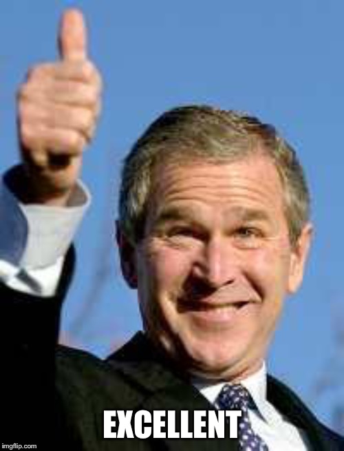 George Bush Happy | EXCELLENT | image tagged in george bush happy | made w/ Imgflip meme maker