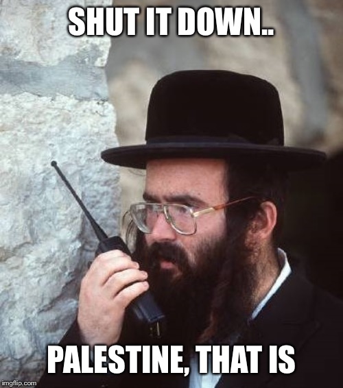 Shit it down... | SHUT IT DOWN.. PALESTINE, THAT IS | image tagged in shut it down hassidic jew | made w/ Imgflip meme maker