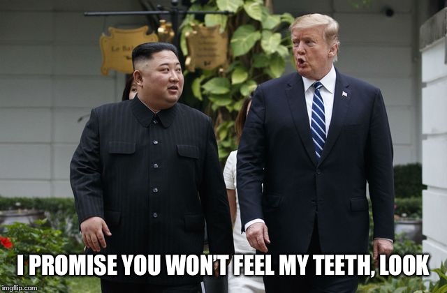 I PROMISE YOU WON’T FEEL MY TEETH, LOOK | image tagged in donald trump | made w/ Imgflip meme maker