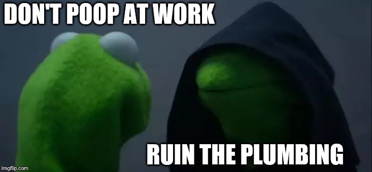 Evil Kermit | DON'T POOP AT WORK; RUIN THE PLUMBING | image tagged in memes,evil kermit | made w/ Imgflip meme maker