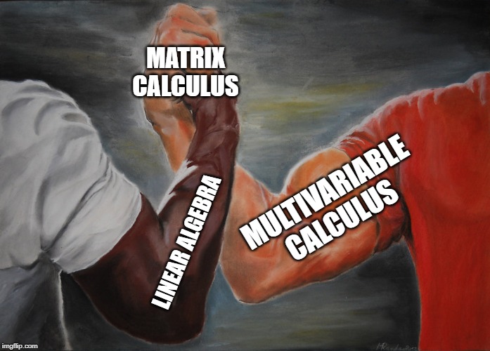 Predator Handshake | MATRIX CALCULUS; MULTIVARIABLE CALCULUS; LINEAR ALGEBRA | image tagged in predator handshake | made w/ Imgflip meme maker