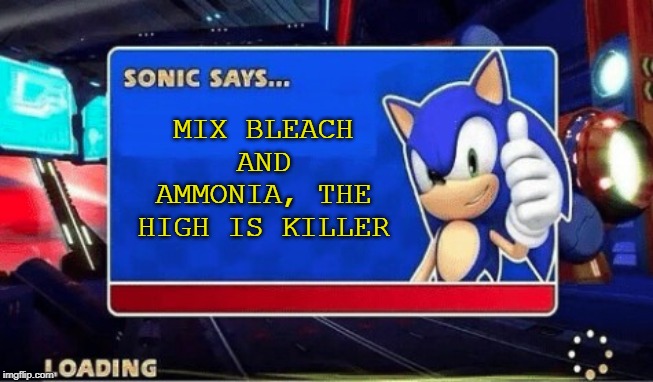 The Ultimate High | MIX BLEACH AND AMMONIA, THE HIGH IS KILLER | image tagged in sonic says | made w/ Imgflip meme maker