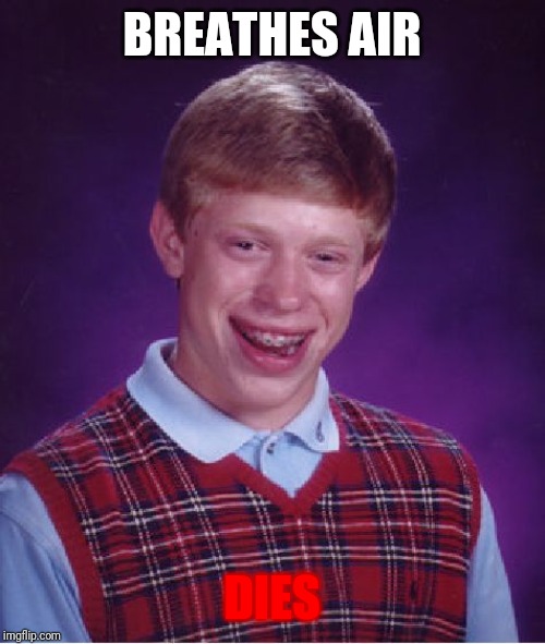 Bad Luck Brian Meme | BREATHES AIR; DIES | image tagged in memes,bad luck brian | made w/ Imgflip meme maker