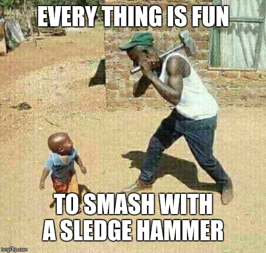 African sledgehammer | EVERY THING IS FUN TO SMASH WITH A SLEDGE HAMMER | image tagged in african sledgehammer | made w/ Imgflip meme maker