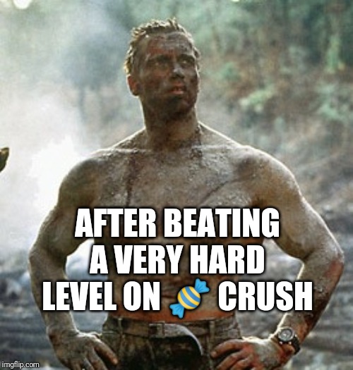 Predator Meme | AFTER BEATING A VERY HARD LEVEL ON 🍬 CRUSH | image tagged in memes,predator | made w/ Imgflip meme maker