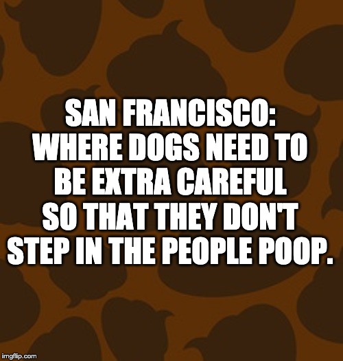 Poop  | SAN FRANCISCO: WHERE DOGS NEED TO BE EXTRA CAREFUL SO THAT THEY DON'T STEP IN THE PEOPLE POOP. | image tagged in poop | made w/ Imgflip meme maker